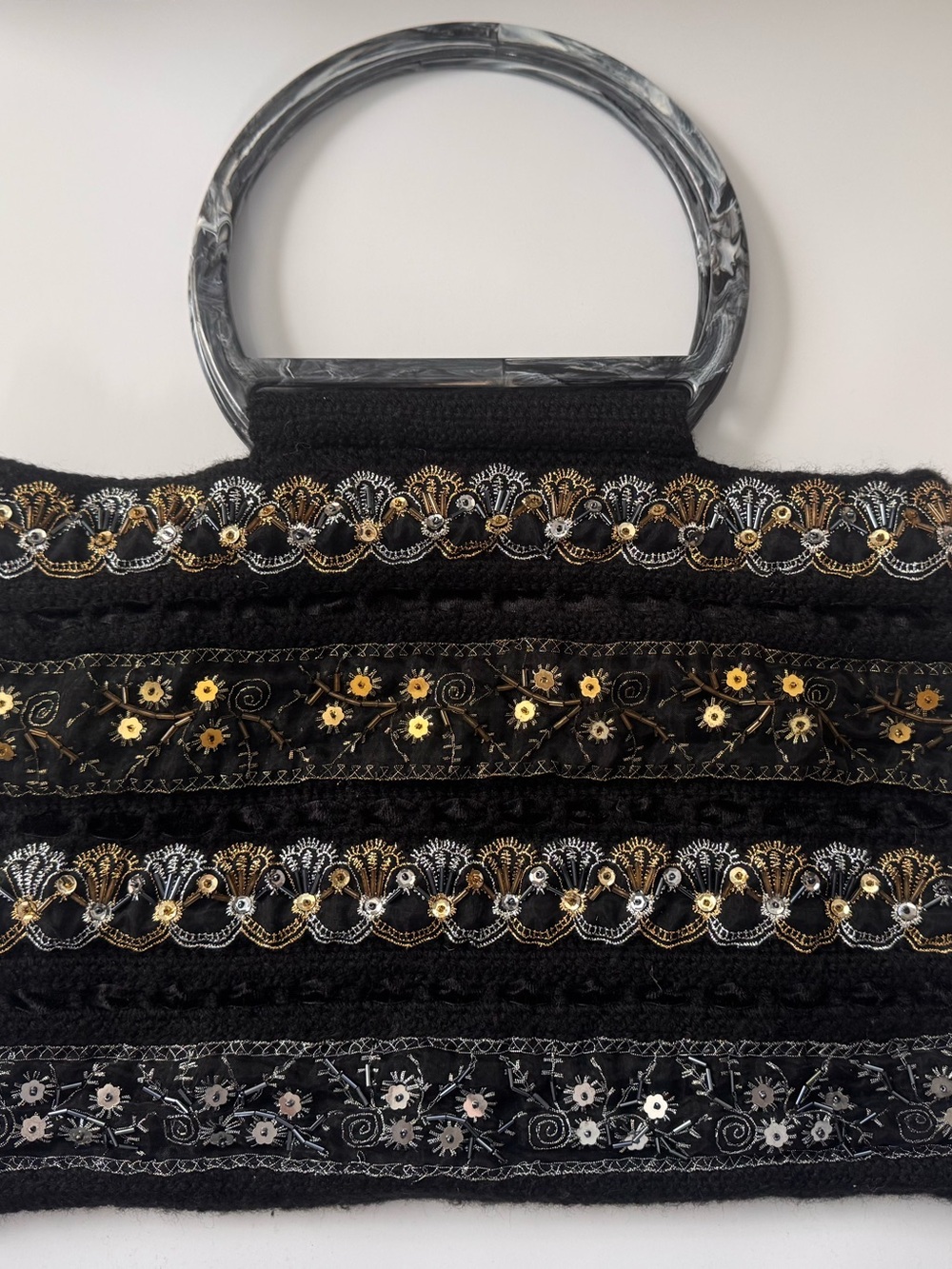 Black Embellished Tote with Gold & Silver Accents